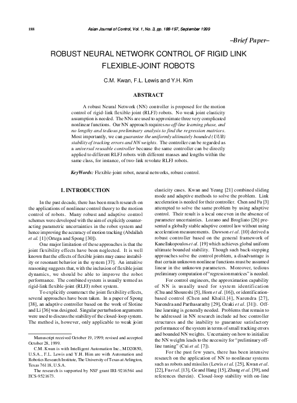 (PDF) ROBUST NEURAL NETWORK CONTROL OF RIGID LINK FLEXIBLEJOINT ROBOTS