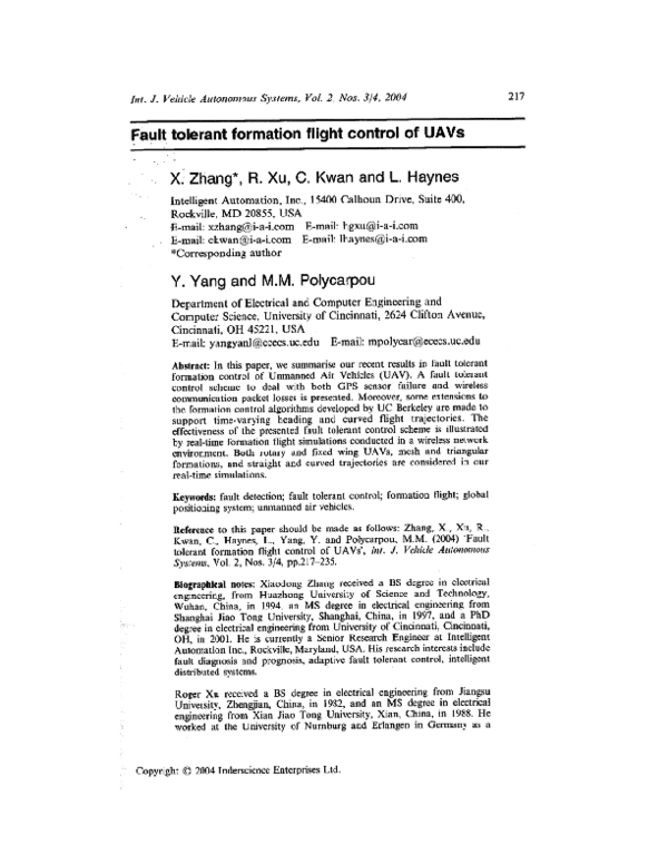 (PDF) Fault Tolerant Formation Flight Control of UAVs