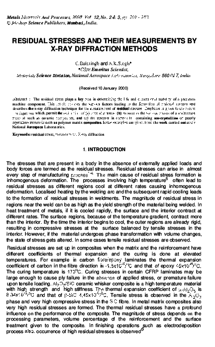 (PDF) RESIDUAL STRESSES AND THEIR MEASUREMENTS BY X-RAY DIFFRACTION METHODS