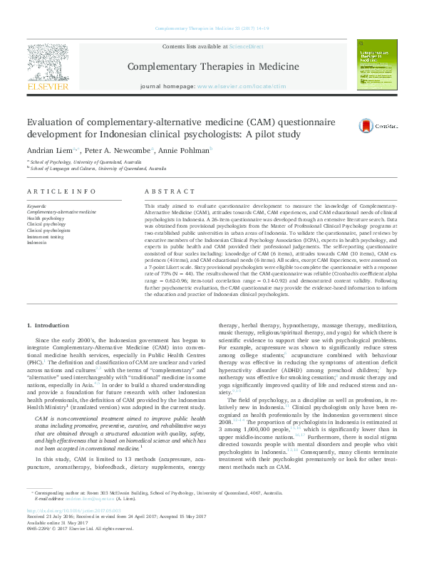 (PDF) Evaluation of complementaryalternative medicine (CAM