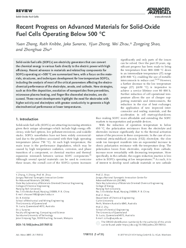 (PDF) Recent progress on advanced materials for solid-oxide fuel cells ...