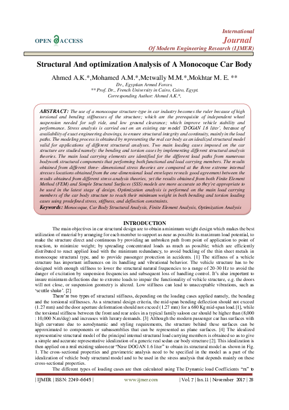 (PDF) Structural And optimization Analysis of A Monocoque Car Body