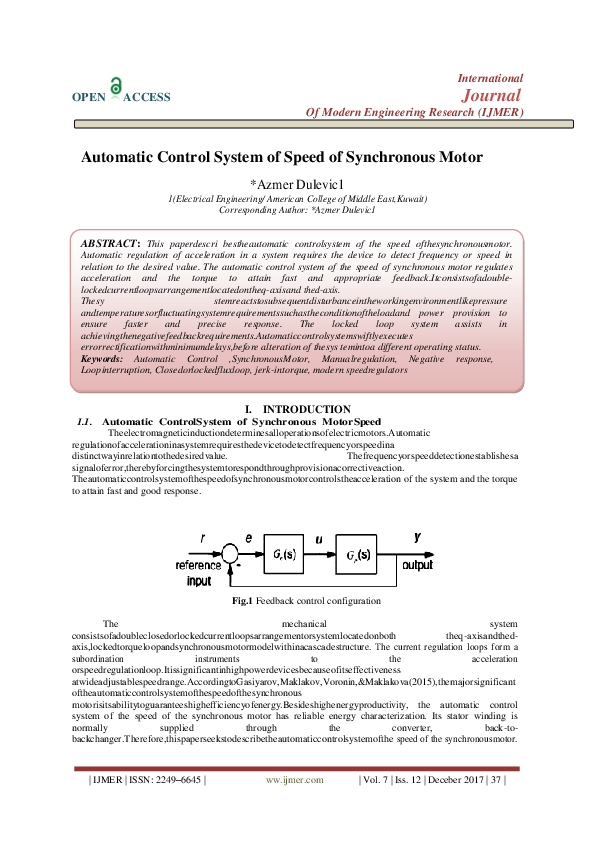 (PDF) Automatic Control System of Speed of Synchronous Motor IJMER JOURNAL Academia.edu