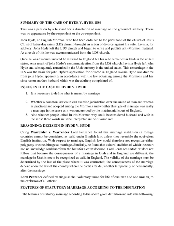 (DOC) SUMMARY OF THE CASE OF HYDE V. HYDE 1886 gabriel okechukwu Academia.edu