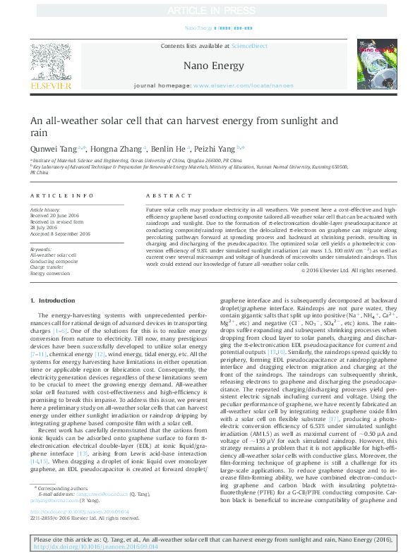 (PDF) An all-weather solar cell that can harvest energy from sunlight ...