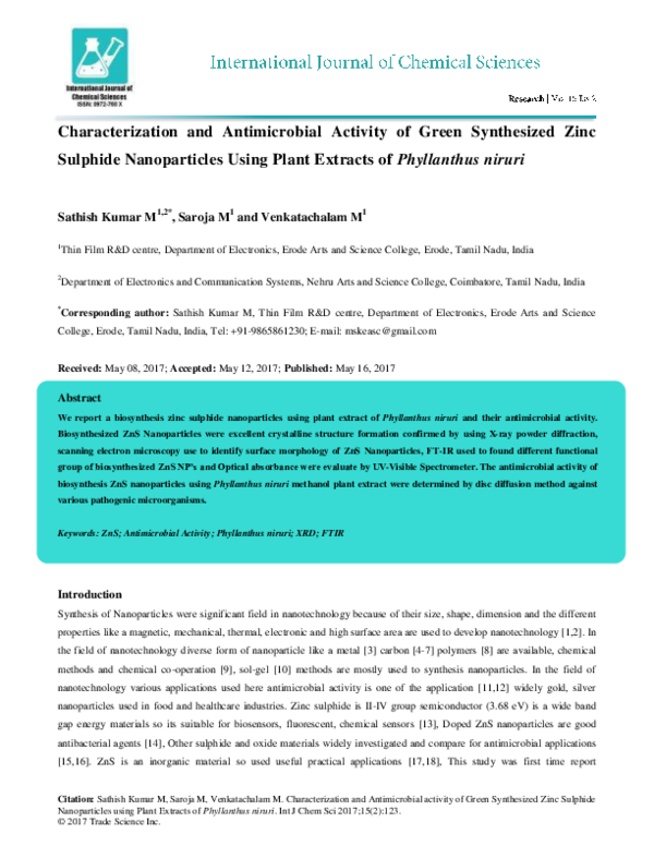 (PDF) Characterization and Antimicrobial Activity of Green Synthesized ...