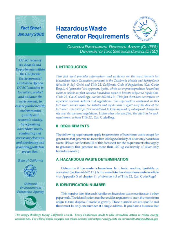 (PDF) Hazardous Waste Generator Requirements Guy Igondjo Academia.edu