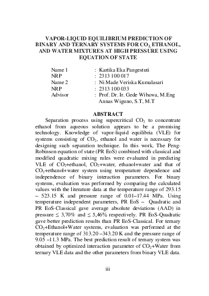 (PDF) VAPOR-LIQUID EQUILIBRIUM PREDICTION OF BINARY AND TERNARY SYSTEMS ...