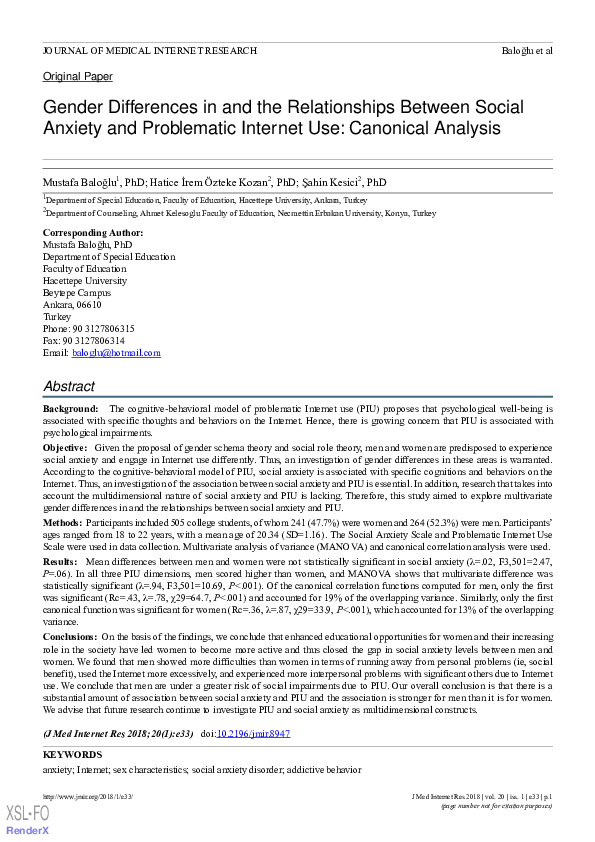 (PDF) Gender Differences in and the Relationships Between Social ...