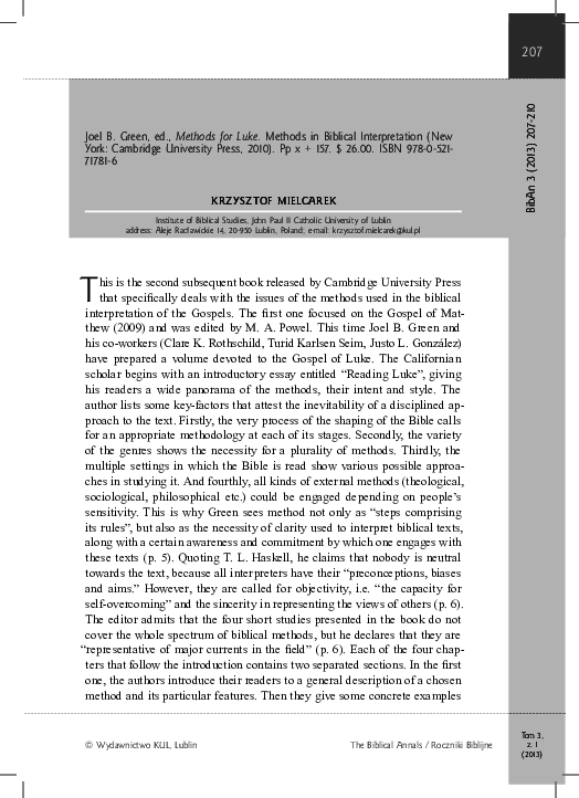 Methods for Luke (Methods in Biblical Interpretation)