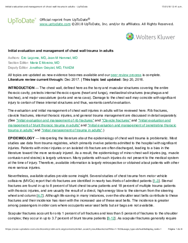 (PDF) Initial evaluation and management of chest wall trauma in adults