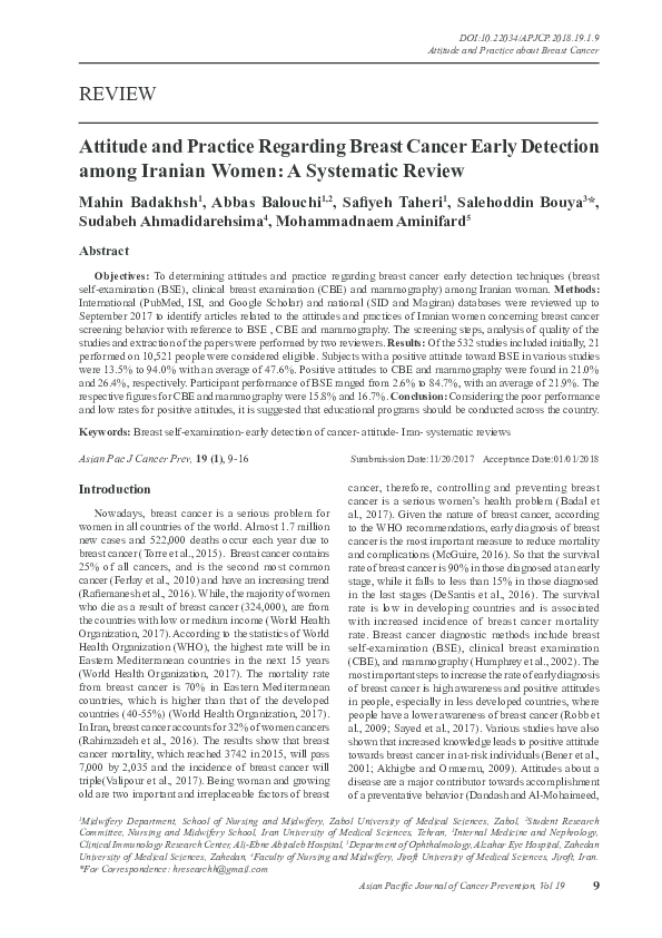 (PDF) Attitude and Practice Regarding Breast Cancer Early Detection ...