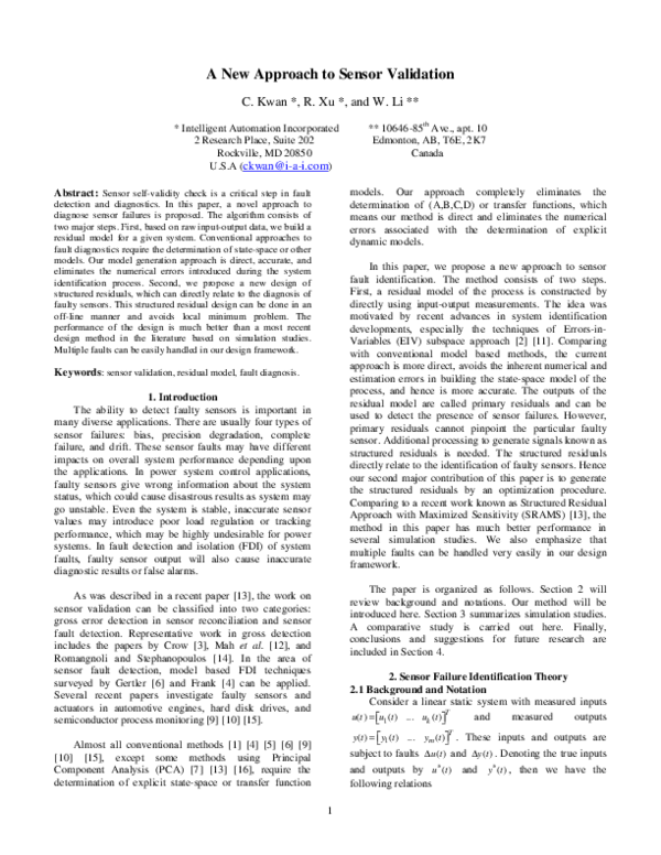 (PDF) A New Approach to Sensor Validation
