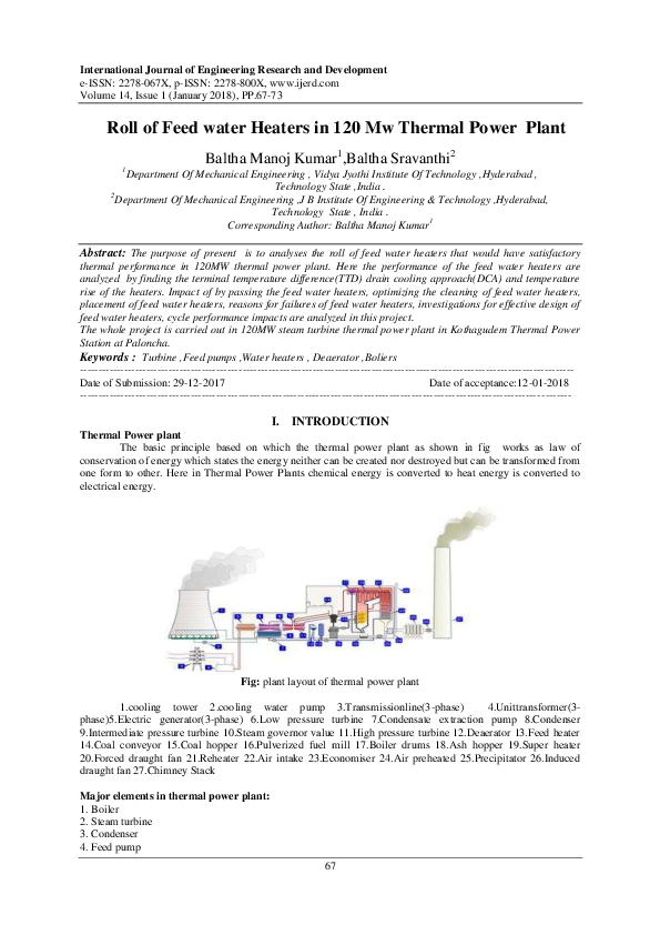 (PDF) Roll of Feed water Heaters in 120 Mw Thermal Power Plant