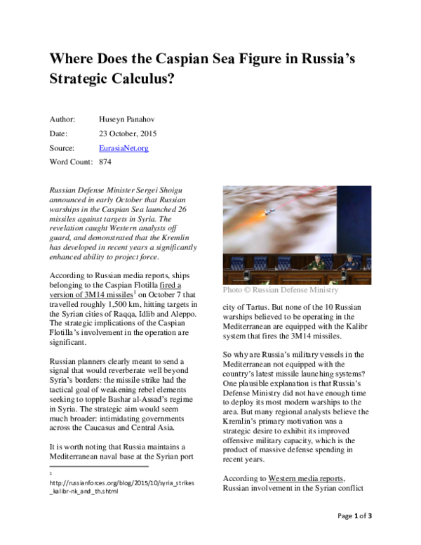 (PDF) Where Does the Caspian Sea Figure in Russia's Strategic Calculus?
