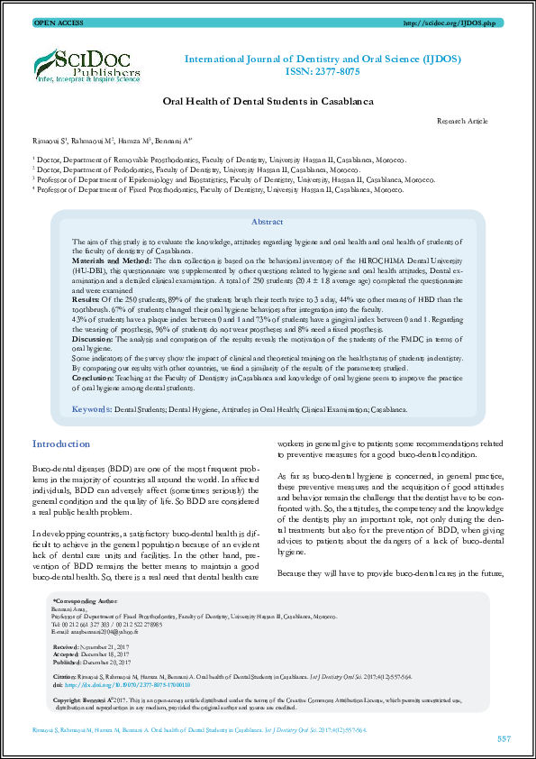 (PDF) Oral Health of Dental Students in Casablanca International
