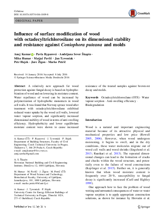 Dimensional Stabilization of Wood Yasar Kocaefe, Xianai Huang, and Duygu Kocaefe Academia.edu
