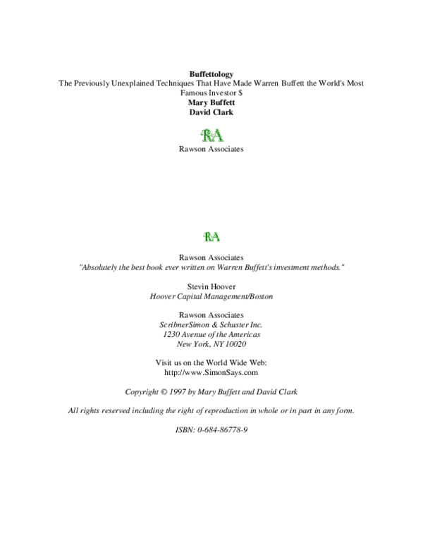 New Buffettology Pdf
