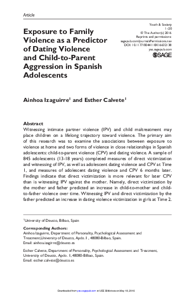 (PDF) Exposure to Family Violence as a Predictor of Dating Violence and ...