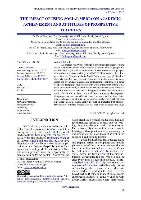 (PDF) THE IMPACT OF USING SOCIAL MEDIA ON ACADEMIC ACHIEVEMENT AND ...