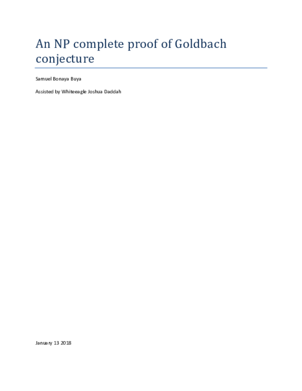 (PDF) An NP complete proof of Goldbach conjecture