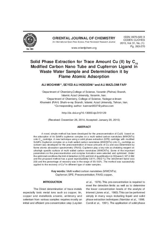 (PDF) Solid Phase extraction for trace amount Cu (II) by C18 modified ...