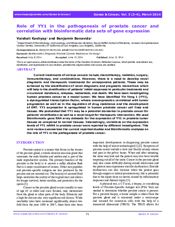 (PDF) Role of YY1 in the pathogenesis of prostate cancer and ...