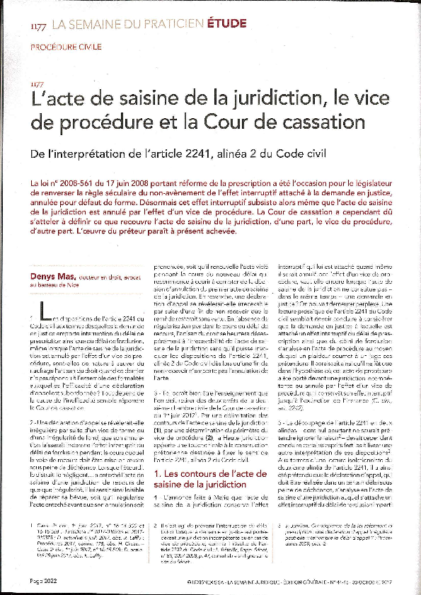 (PDF) L'acte de saisine de la juridiction, le vice de
