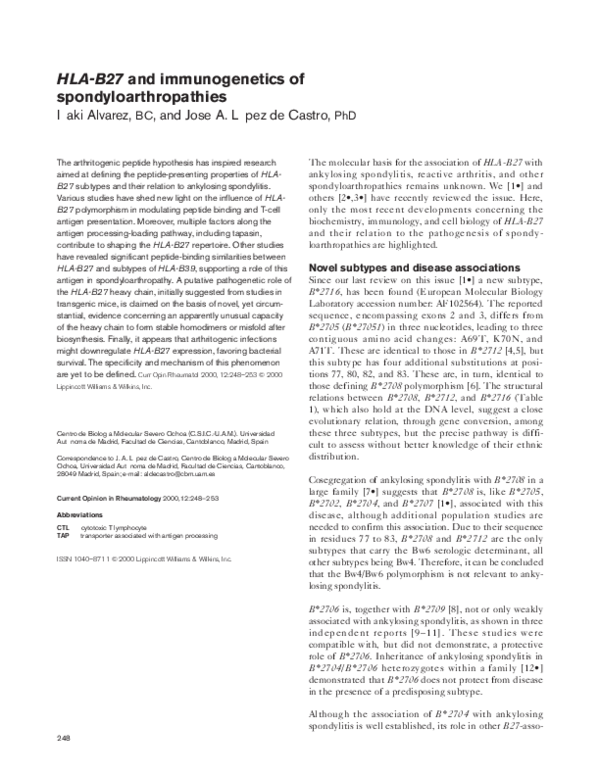(PDF) HLA-B27 and immunogenetics of spondyloarthropathies