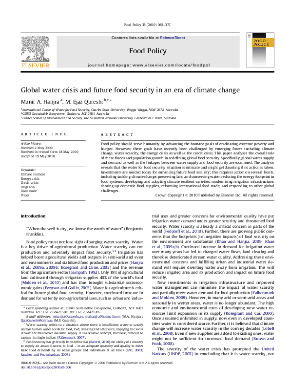 (PDF) Global water crisis and future food security in an era of climate ...