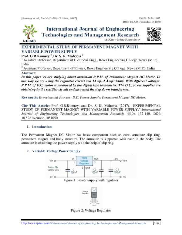 (PDF) EXPERIMENTAL STUDY OF PERMANENT MAGNET WITH VARIABLE POWER SUPPLY