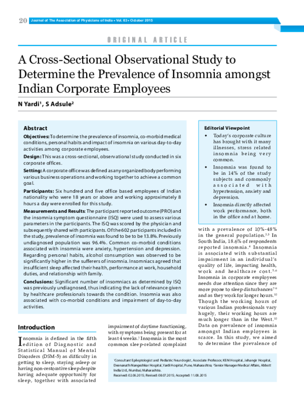 (PDF) A Cross-Sectional Observational Study to Determine the Prevalence ...
