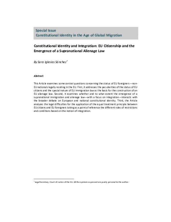 (PDF) Constitutional Identity and Integration: EU Citizenship and the ...