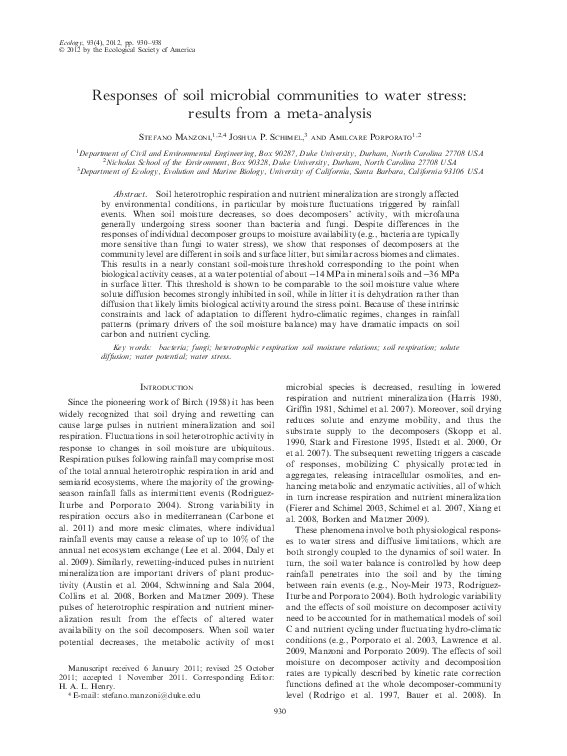 (PDF) Responses of soil microbial communities to water stress: results ...