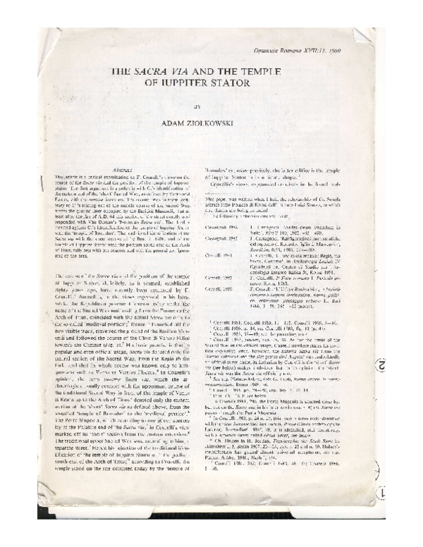 (PDF) The Sacra Via and the temple of Iuppiter Stator Adam Ziolkowski