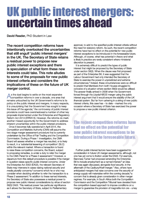 (PDF) UK Public Interest Mergers: uncertain times ahead