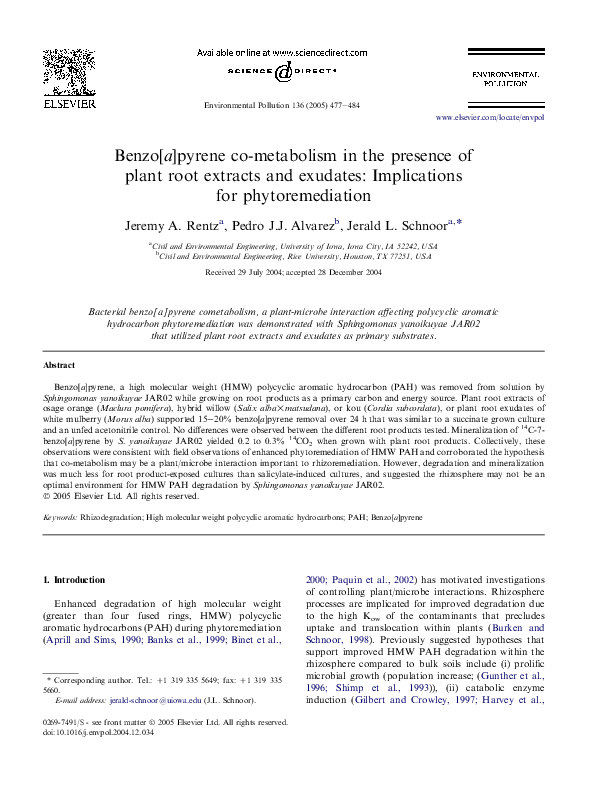 (PDF) Benzo[a]pyrene cometabolism in the presence of plant root