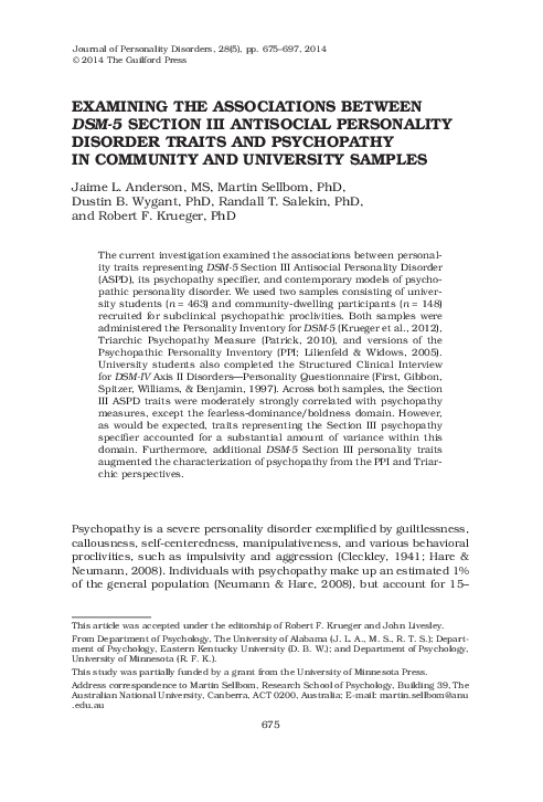 (PDF) EXAMINING THE ASSOCIATIONS BETWEEN DSM-5 SECTION III ANTISOCIAL ...