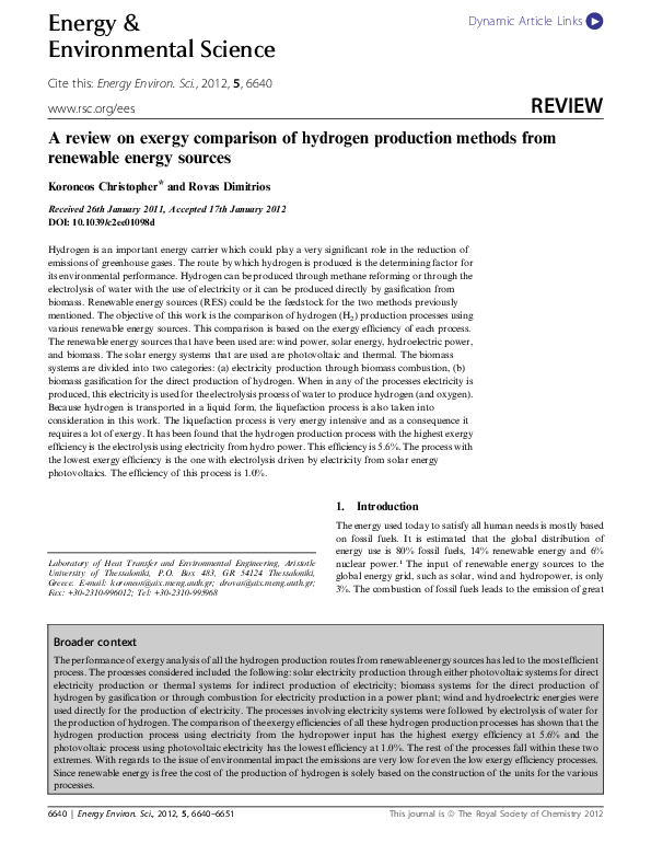 (PDF) A review on exergy comparison of hydrogen production methods from ...