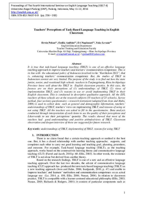 (PDF) Teachers' Perceptions of Task-Based Language Teaching in English ...