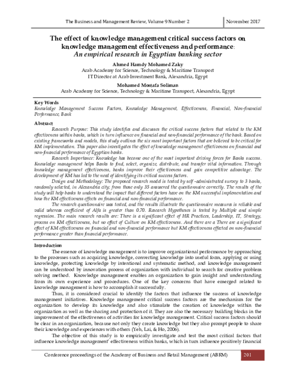 (PDF) The effect of knowledge management critical success factors on ...