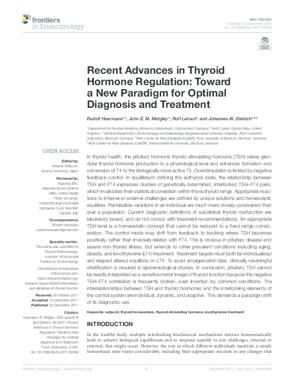 (PDF) Recent Advances in Thyroid Hormone Regulation: Toward a new ...