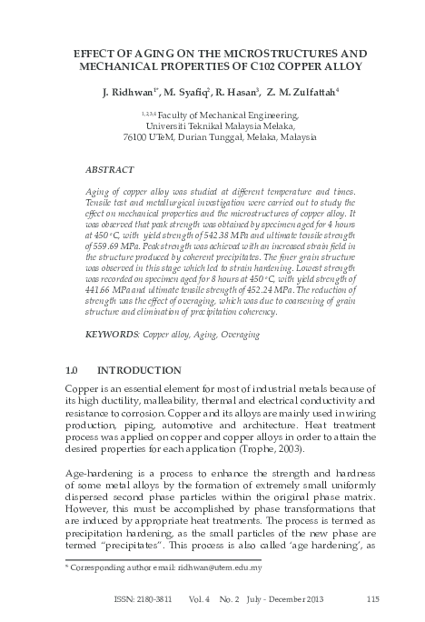 (PDF) Effect of Aging on the Microstructures and Mechanical Properties ...