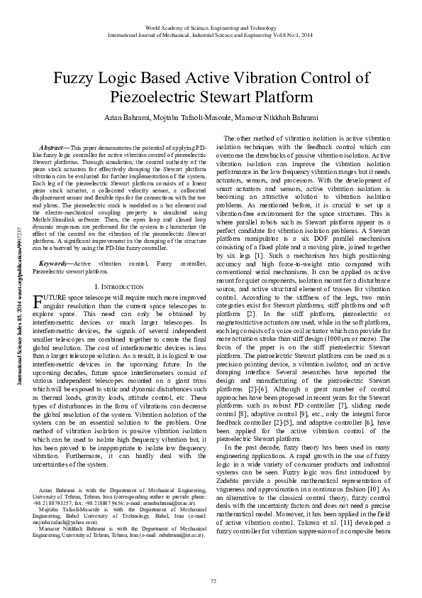 (PDF) Fuzzy Logic Based Active Vibration Control of Piezoelectric ...
