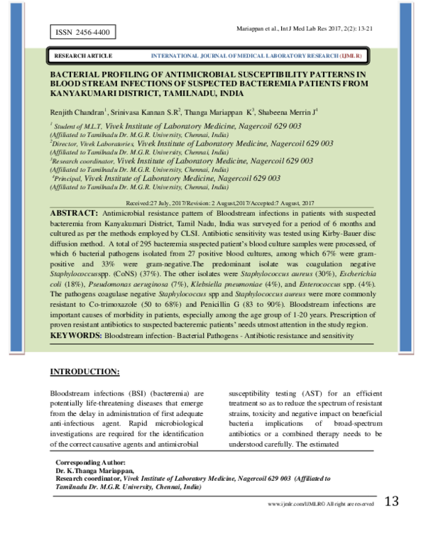(PDF) BACTERIAL PROFILING OF ANTIMICROBIAL SUSCEPTIBILITY PATTERNS IN ...