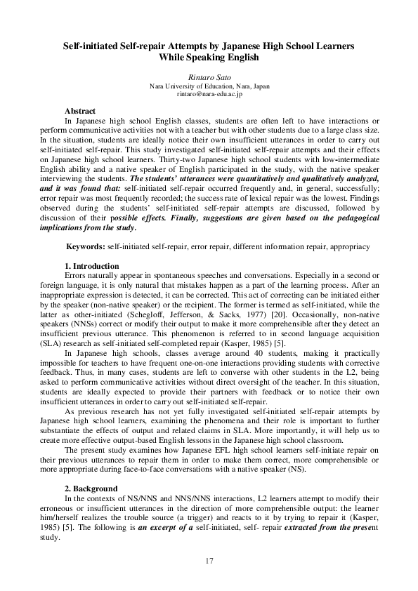 (PDF) Selfinitiated Selfrepair Attempts by Japanese High School