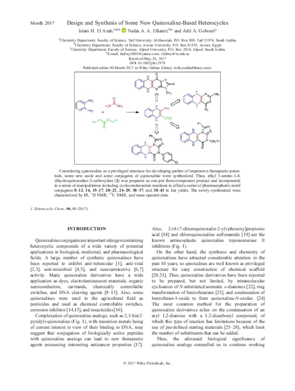 (PDF) Design and Synthesis of Some New Quinoxaline-Based Heterocycles