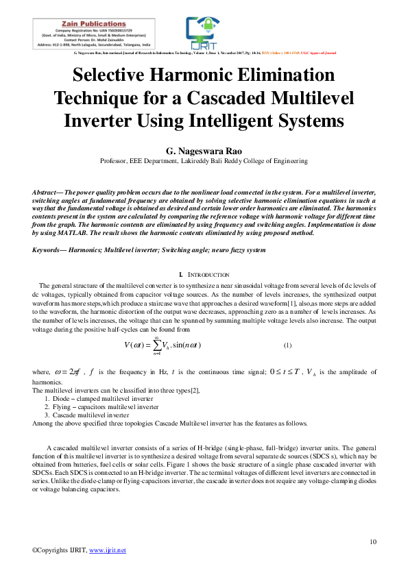 (PDF) Selective Harmonic Elimination Technique for a Cascaded ...