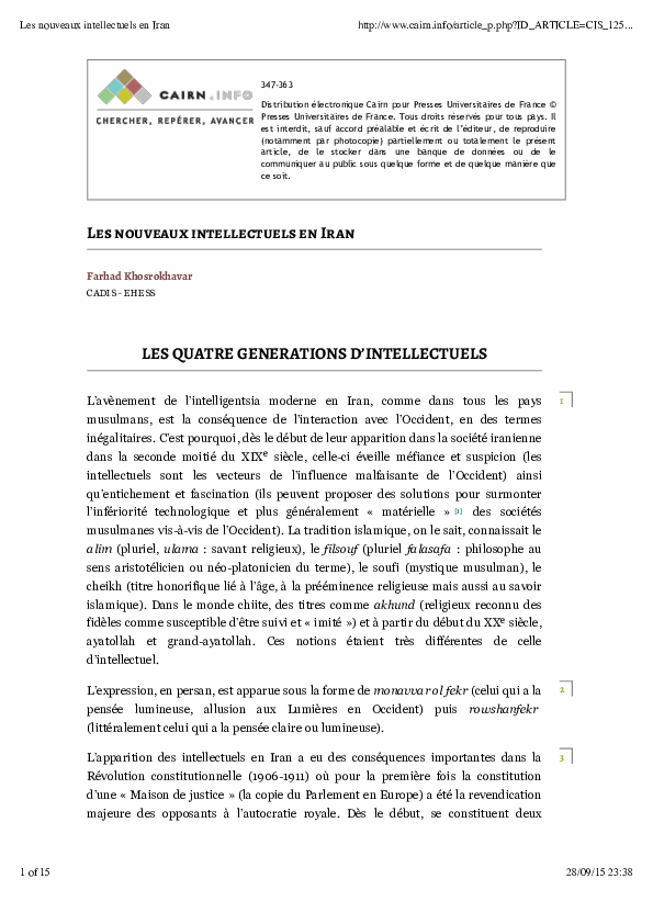 (PDF) Les nouveaux intellectuels en Iran LES QUATRE GENERATIONS D ...