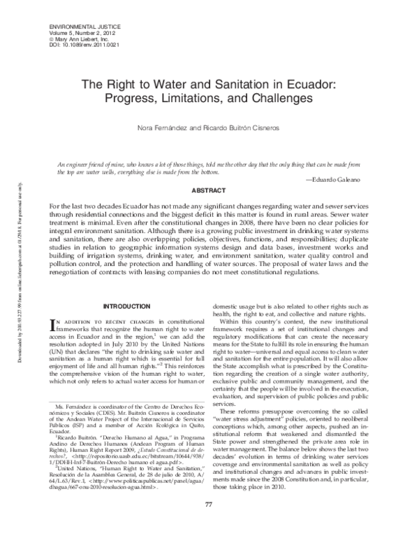 (PDF) The Right to Water and Sanitation in Ecuador: Progress ...